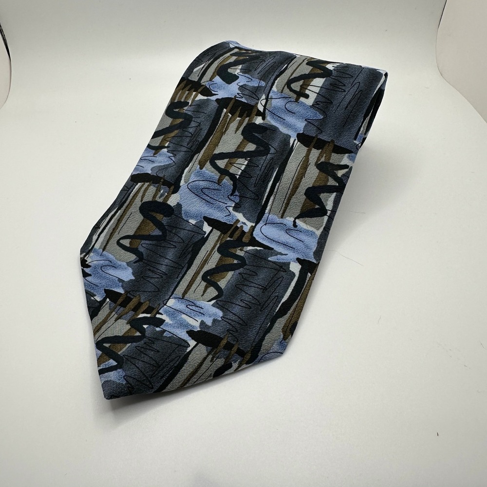 J Garcia Paris in the Rain Collection Fifteen Silk Tie Blue Grey Abstract 1996